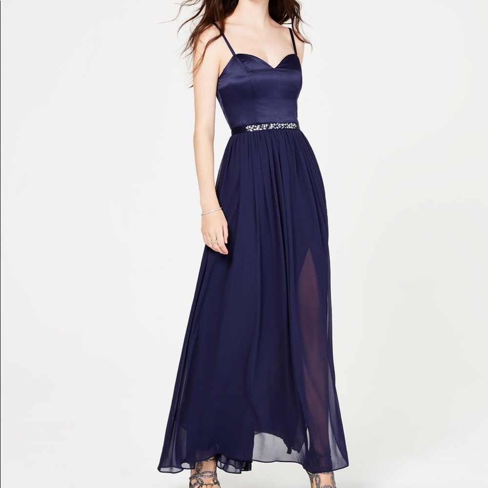 city studio rhinestone belted chiffon dress